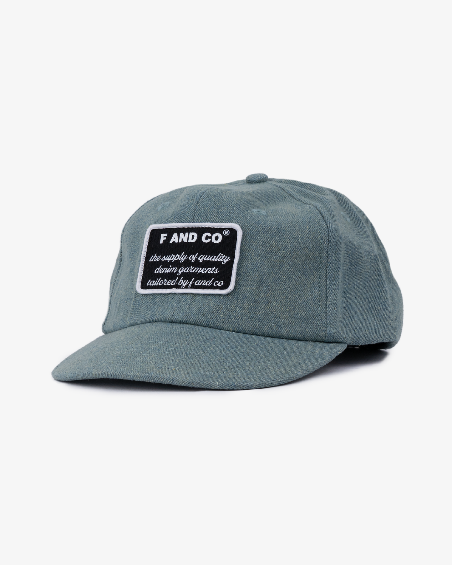 Patch Denim Cap - Short Brim 6 Panel - Light Blue/Washed Denim