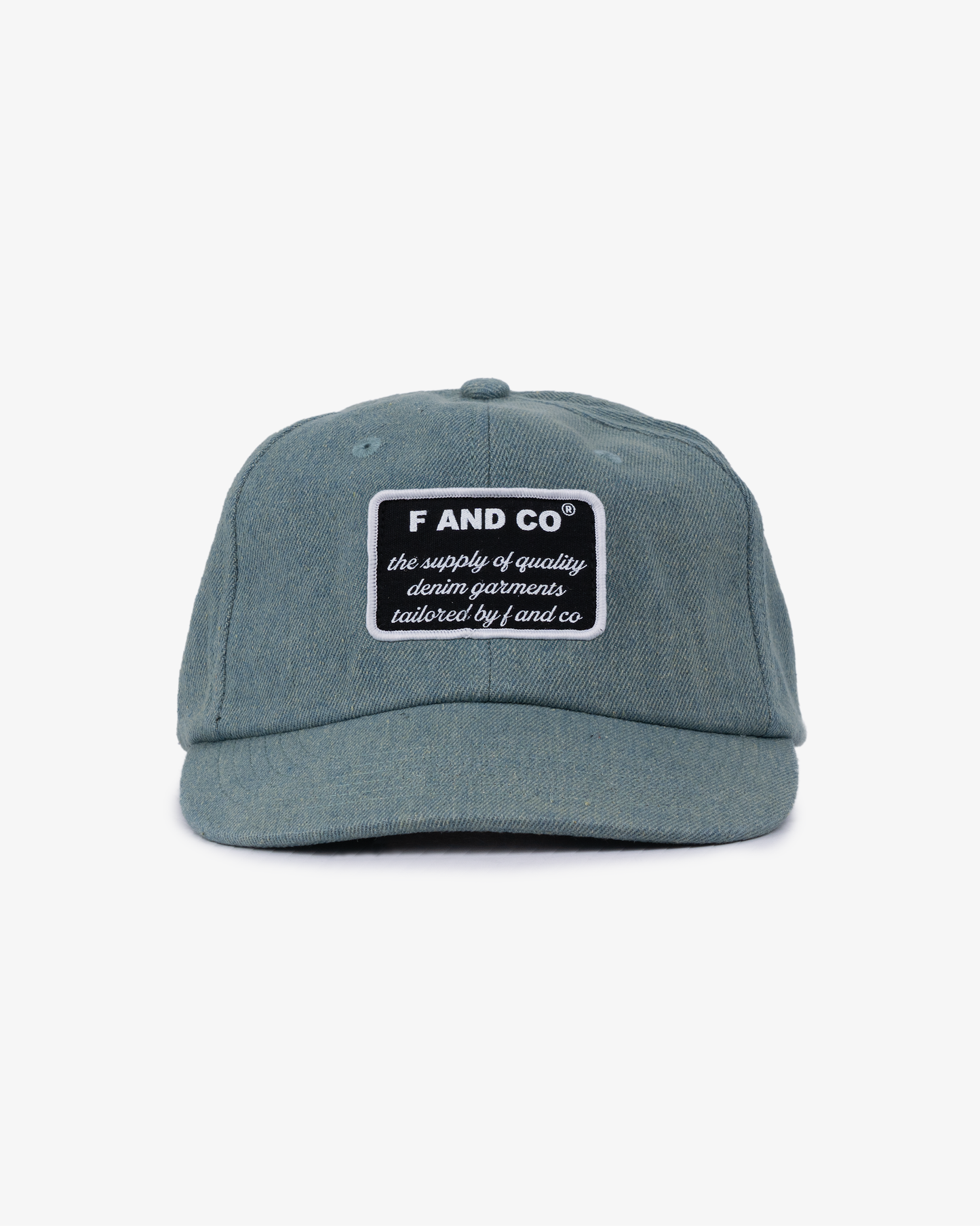 Patch Denim Cap - Short Brim 6 Panel - Light Blue/Washed Denim