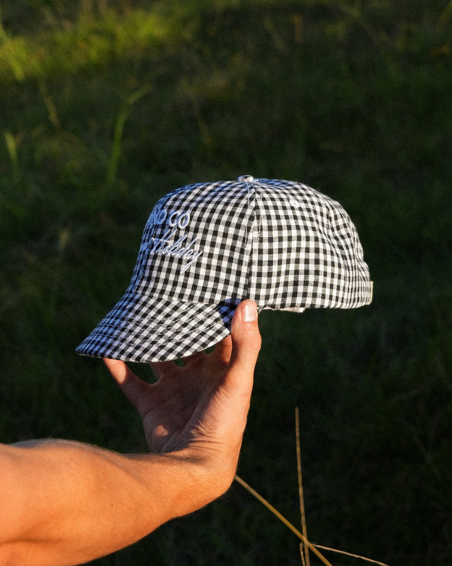 Picnic Cap - Short Brim 6 Panel - Black/White Plaid