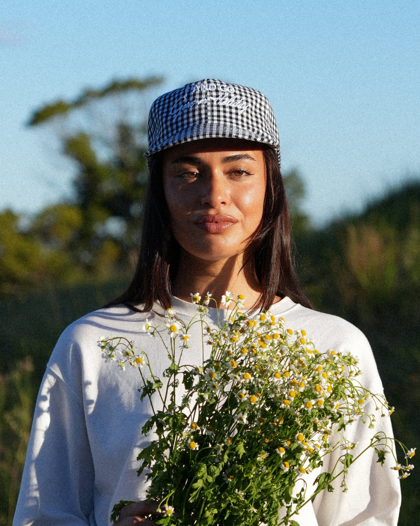 Picnic Cap - Short Brim 6 Panel - Black/White Plaid