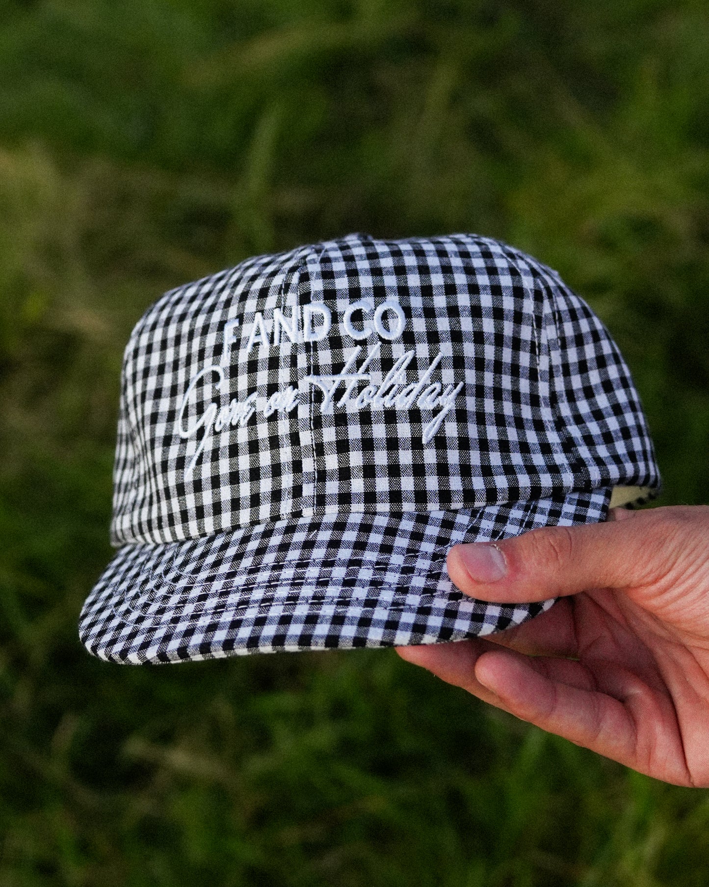 Picnic Cap - Short Brim 6 Panel - Black/White Plaid