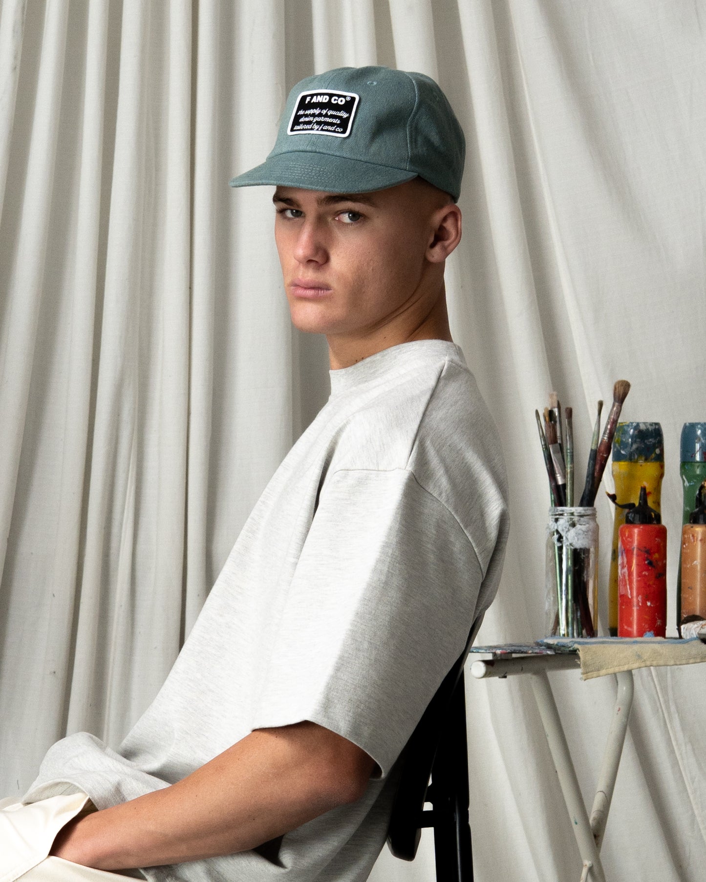 Patch Denim Cap - Short Brim 6 Panel - Light Blue/Washed Denim