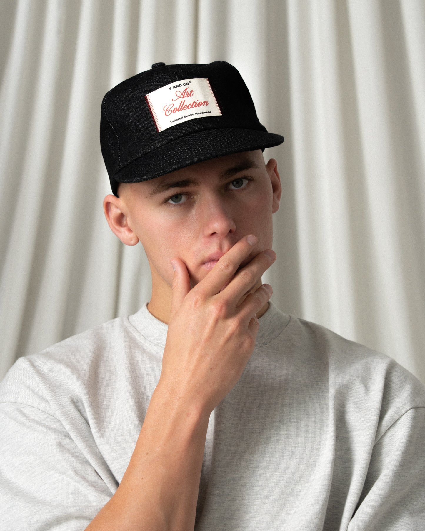 Patch Denim Cap - Short Brim 6 Panel - Black Denim