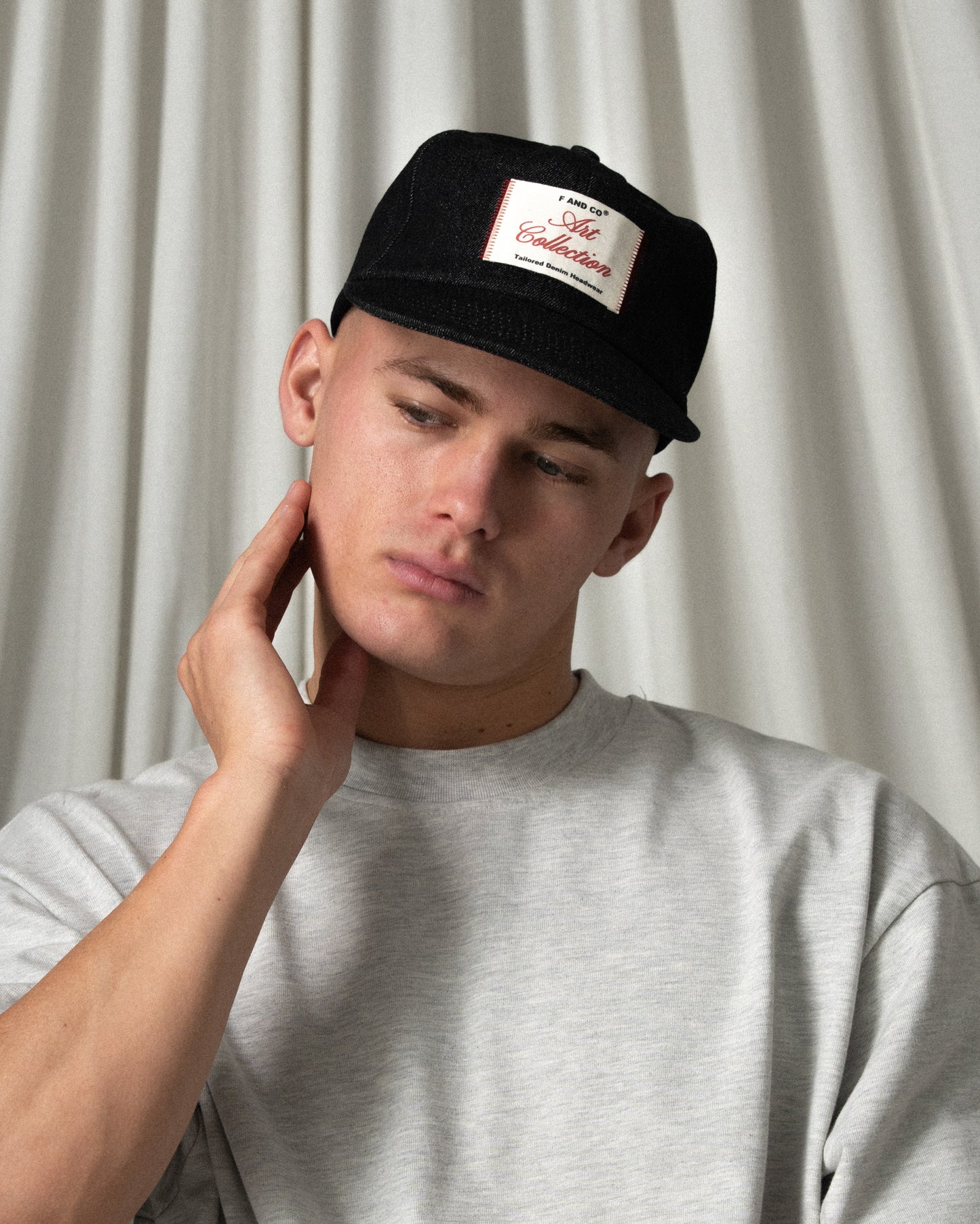 Patch Denim Cap - Short Brim 6 Panel - Black Denim