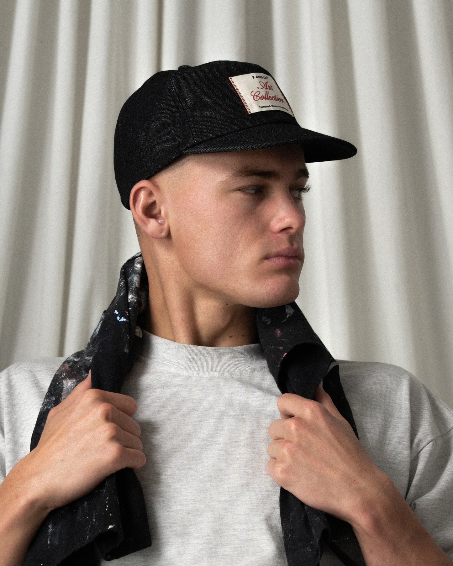 Patch Denim Cap - Short Brim 6 Panel - Black Denim