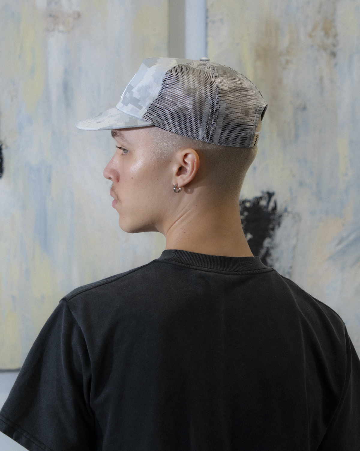 Glass Half Full Trucker Cap - Short Brim 5 Panel - Digital Camo