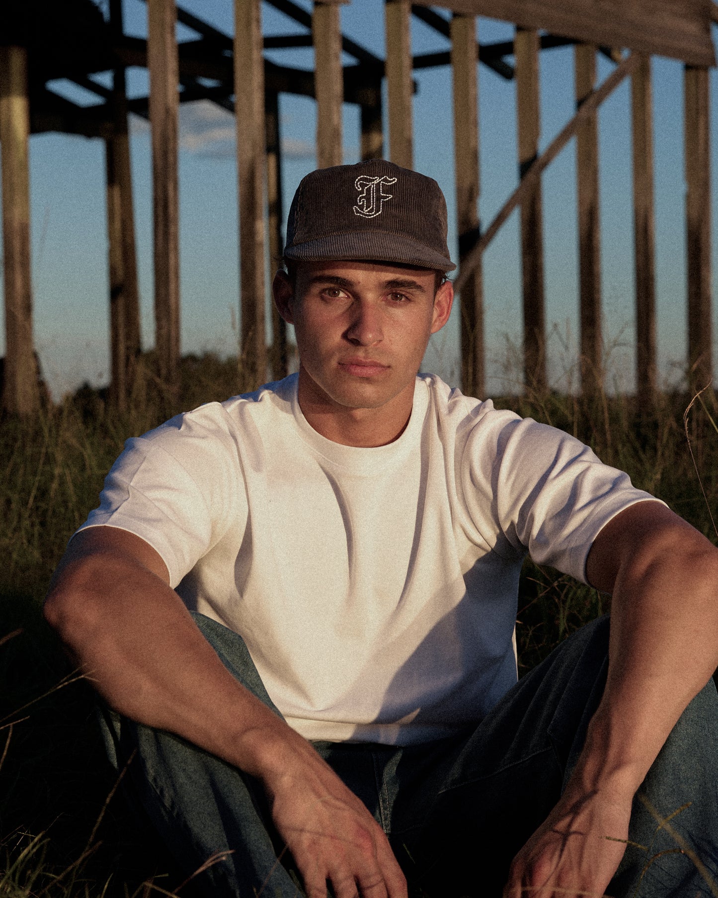 Letterman Cord Cap - 5 Panel - Grey/Blue