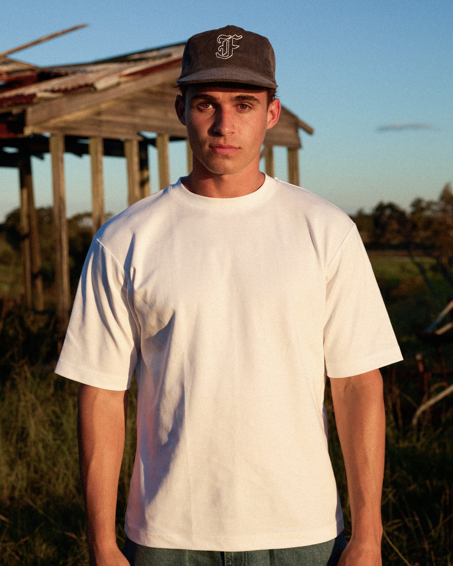 Letterman Cord Cap - 5 Panel - Grey/Blue