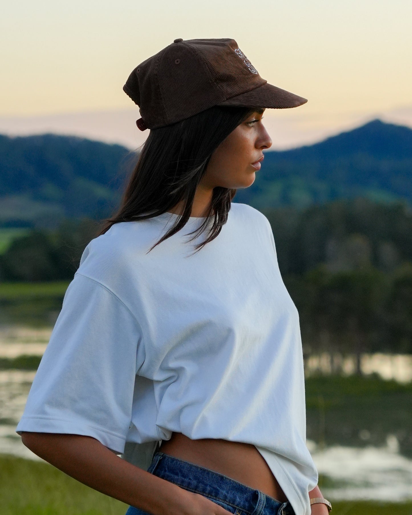 Letterman Cord Cap - 5 Panel - White