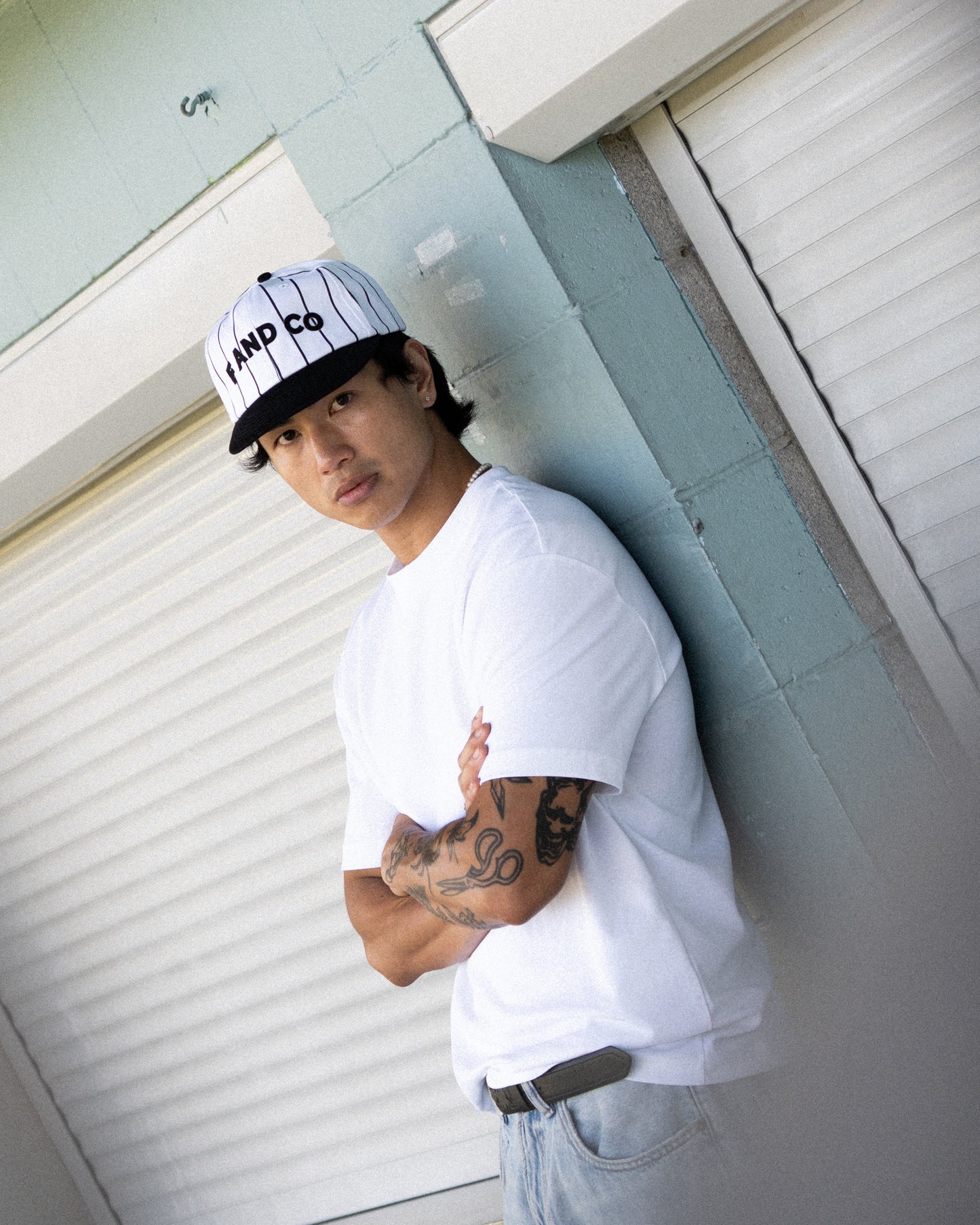 Letter Ball Cap - Short Brim 6 Panel - Off White/Black Pinstripe