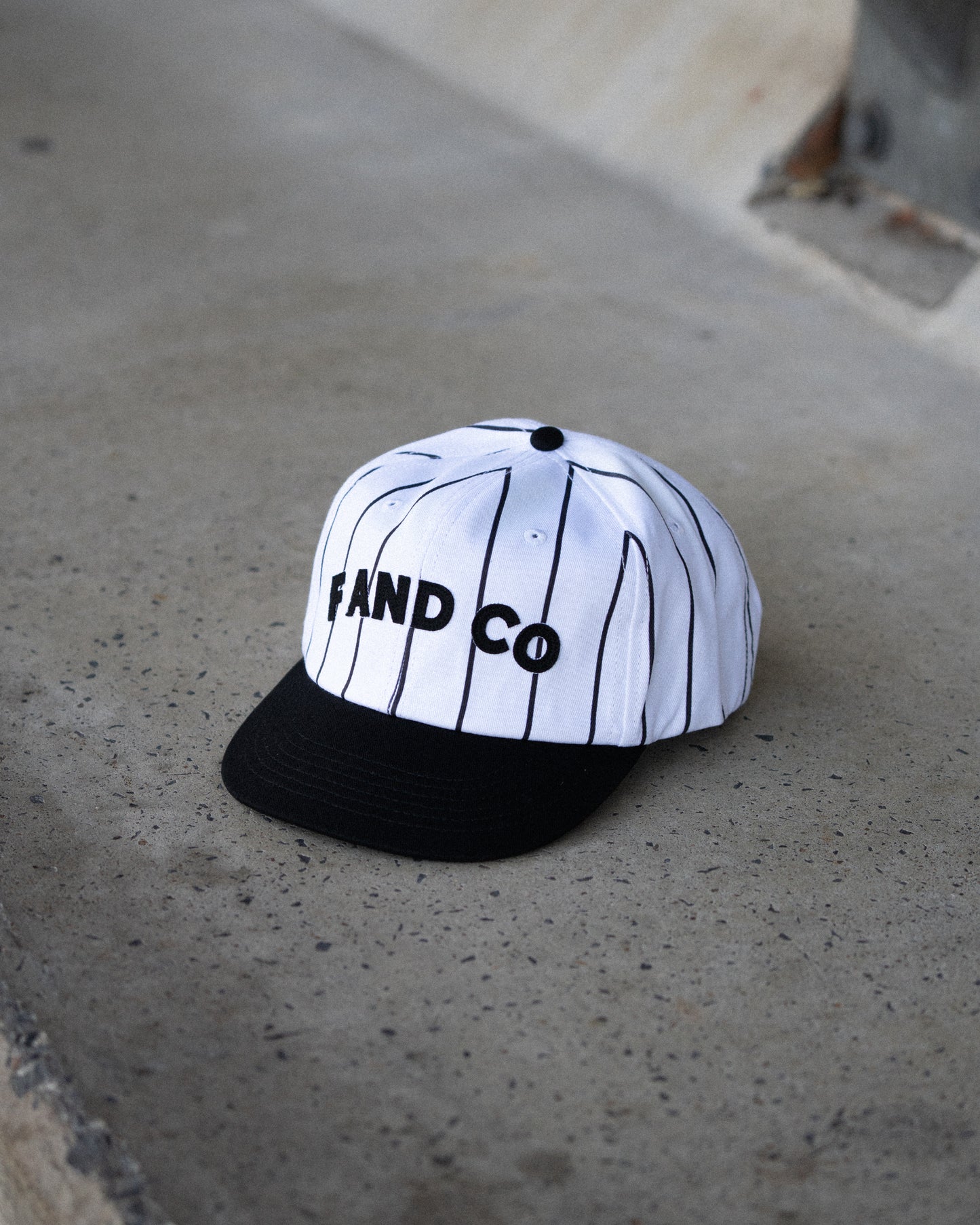 Letter Ball Cap - Short Brim 6 Panel - Off White/Black Pinstripe