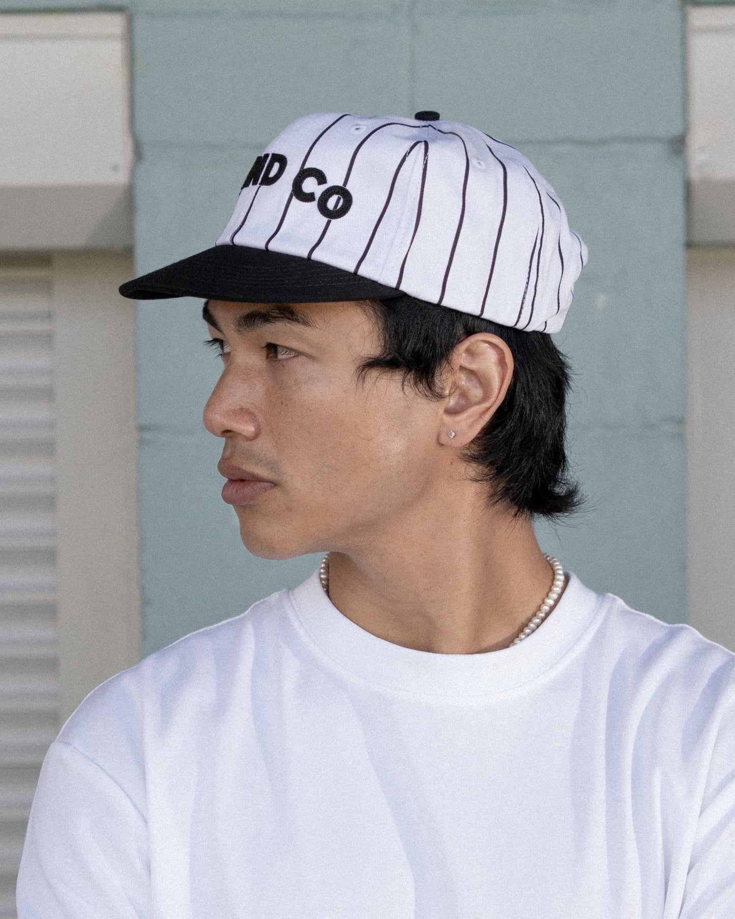Letter Ball Cap - Short Brim 6 Panel - Off White/Black Pinstripe