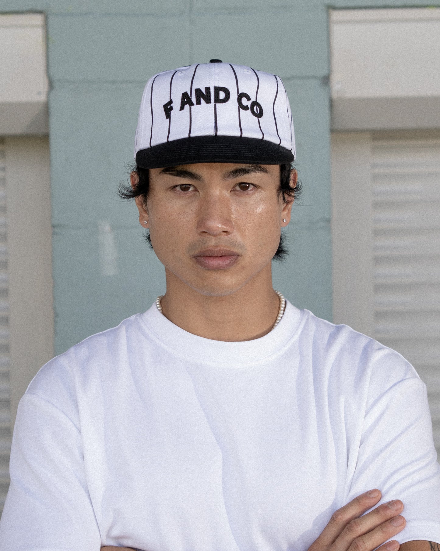 Letter Ball Cap - Short Brim 6 Panel - Off White/Black Pinstripe