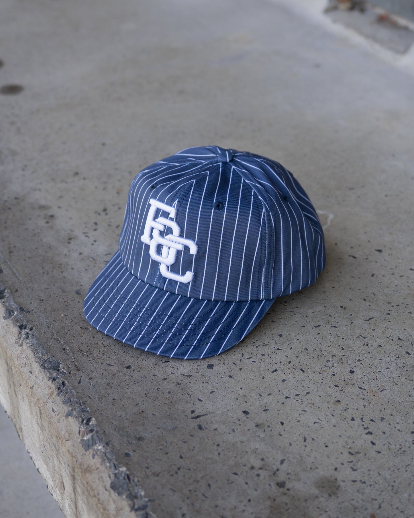 Monogram Ball Cap - Short Brim 6 Panel - Navy Pinstripe