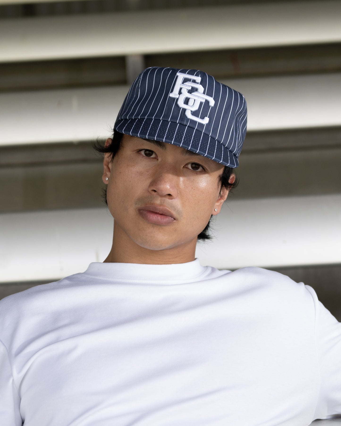 Monogram Ball Cap - Short Brim 6 Panel - Navy Pinstripe
