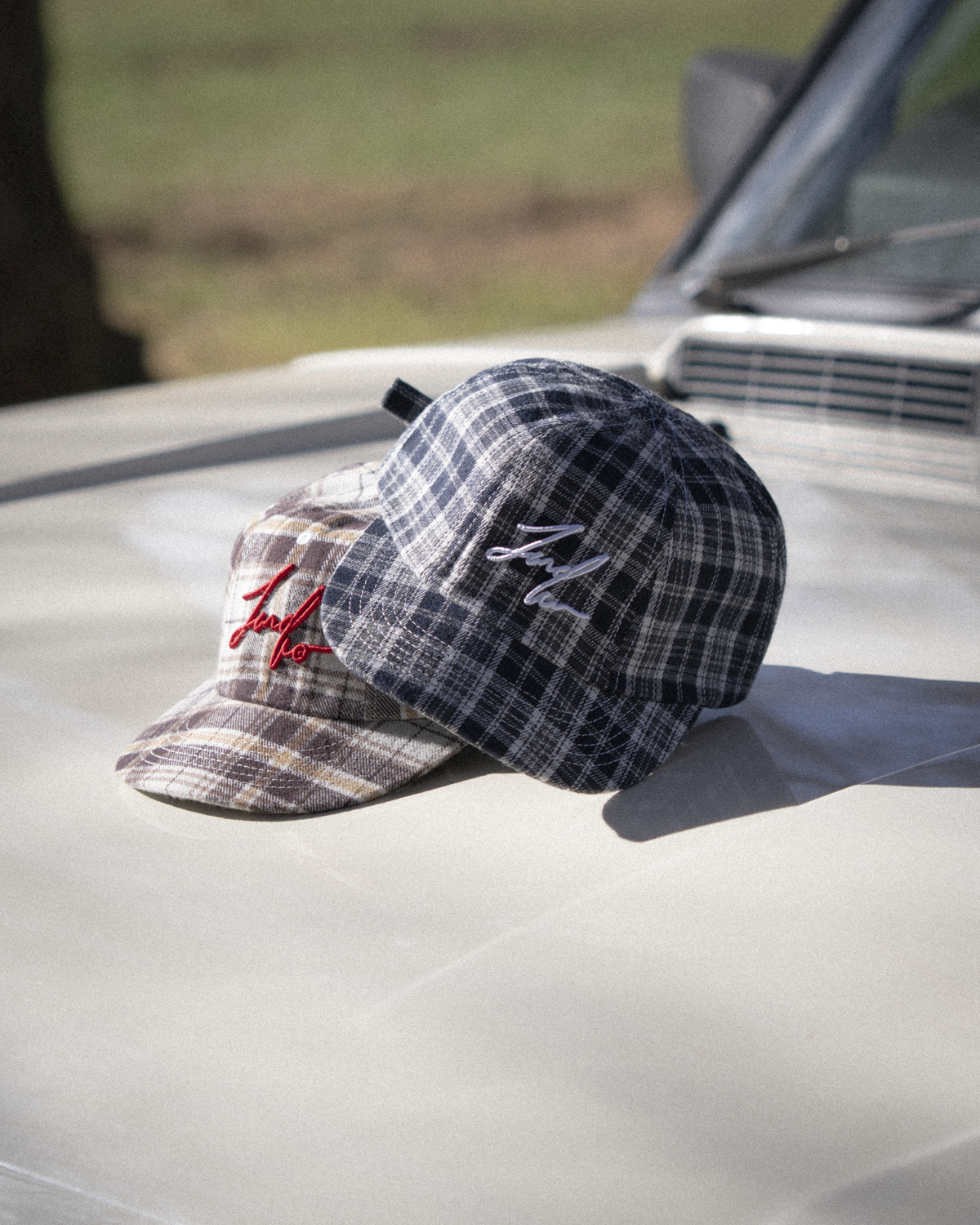 Winter Plaid Cap - Short Brim 6 Panel - Navy