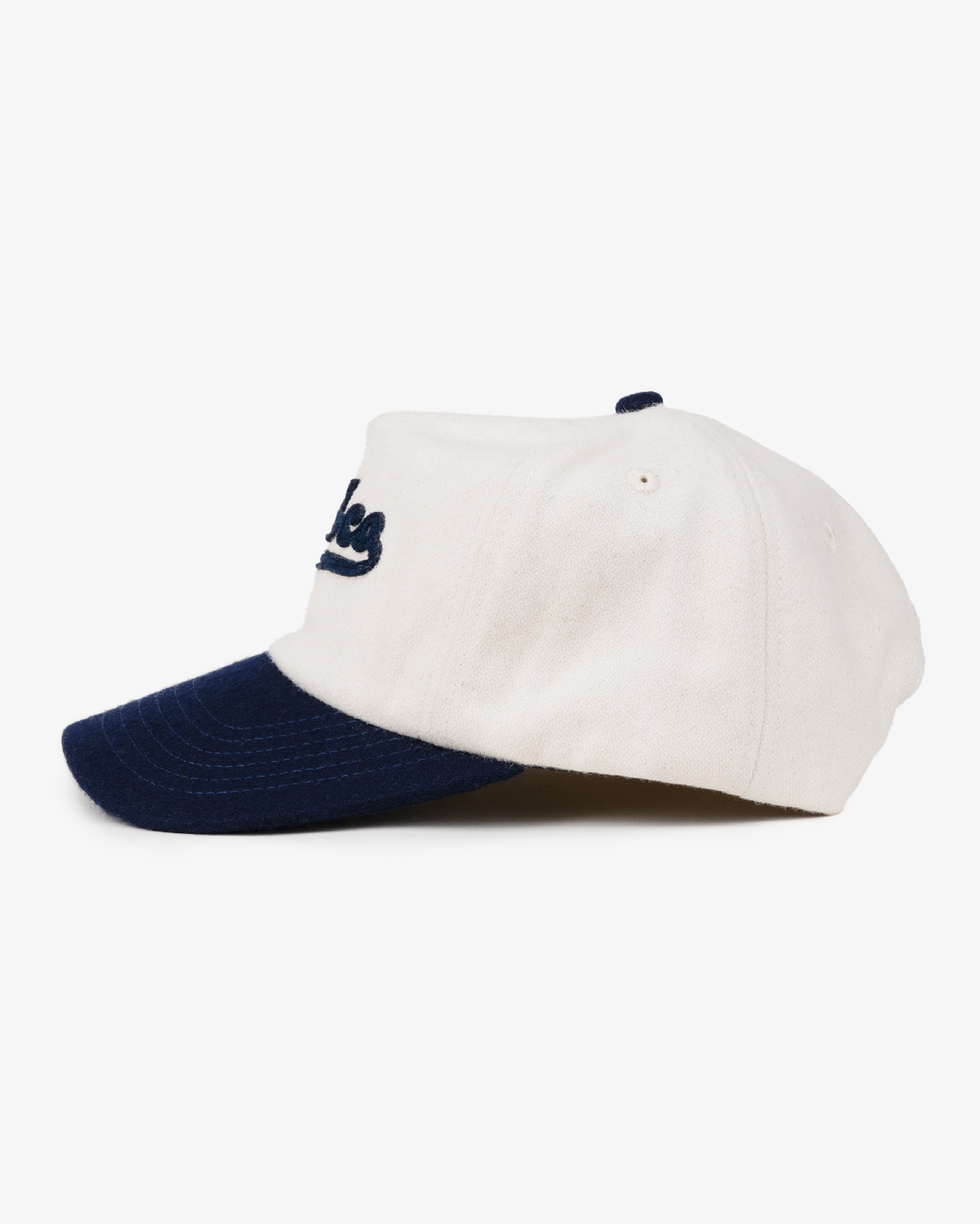 Script Ball Cap - Wide Brim 5 Panel - Off White/Navy