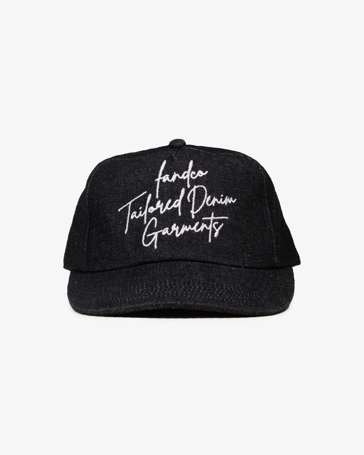 Denim Script Cap - Wide Brim 5 Panel - Black Denim