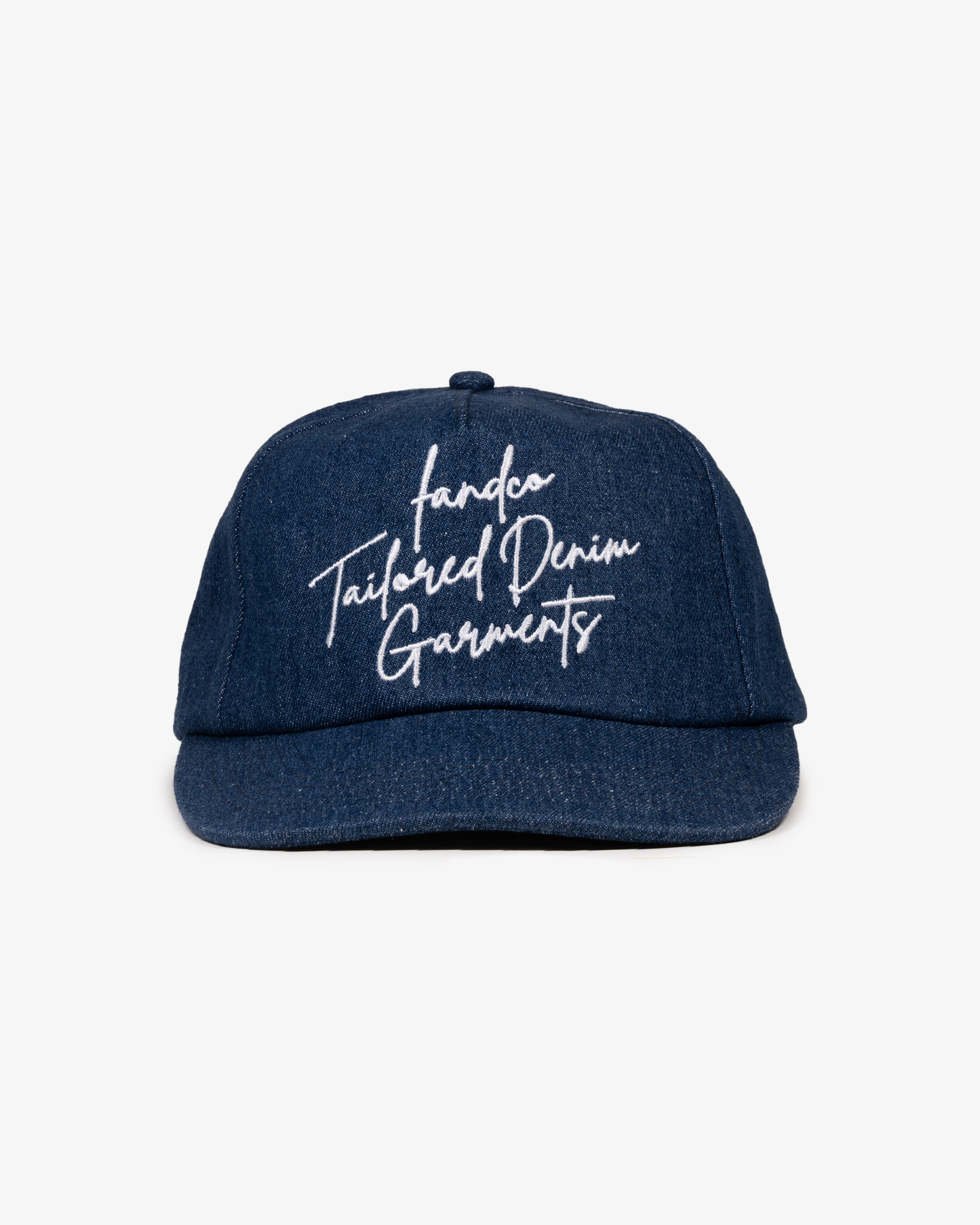 Denim Script Cap - Wide Brim 5 Panel - Dark Blue Denim