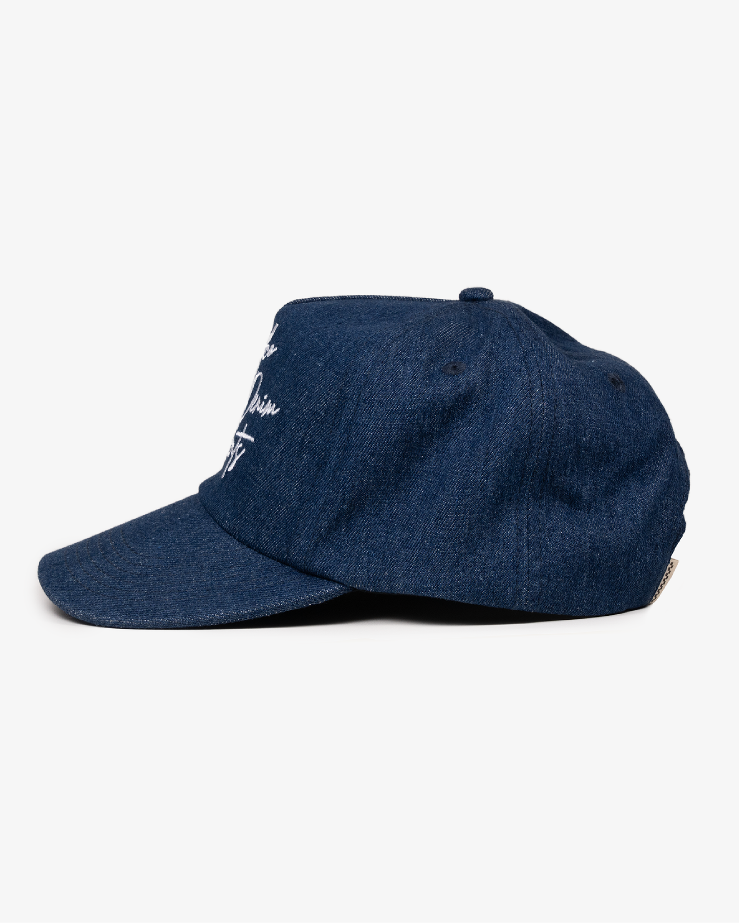 Denim Script Cap - Wide Brim 5 Panel - Dark Blue Denim