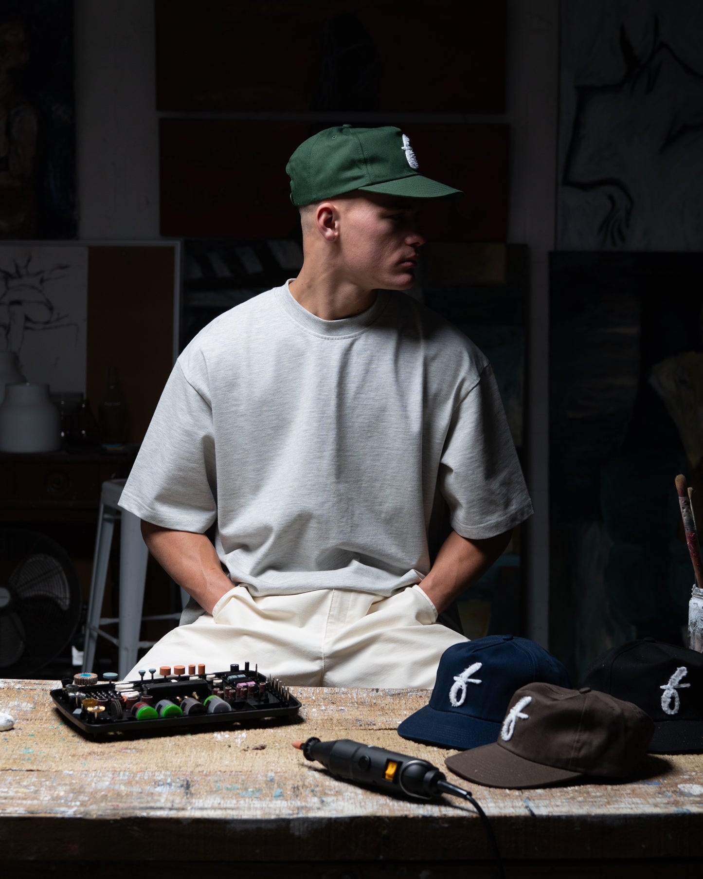 Art Letterman Cap - 5 Panel - Dark Green/Distressed