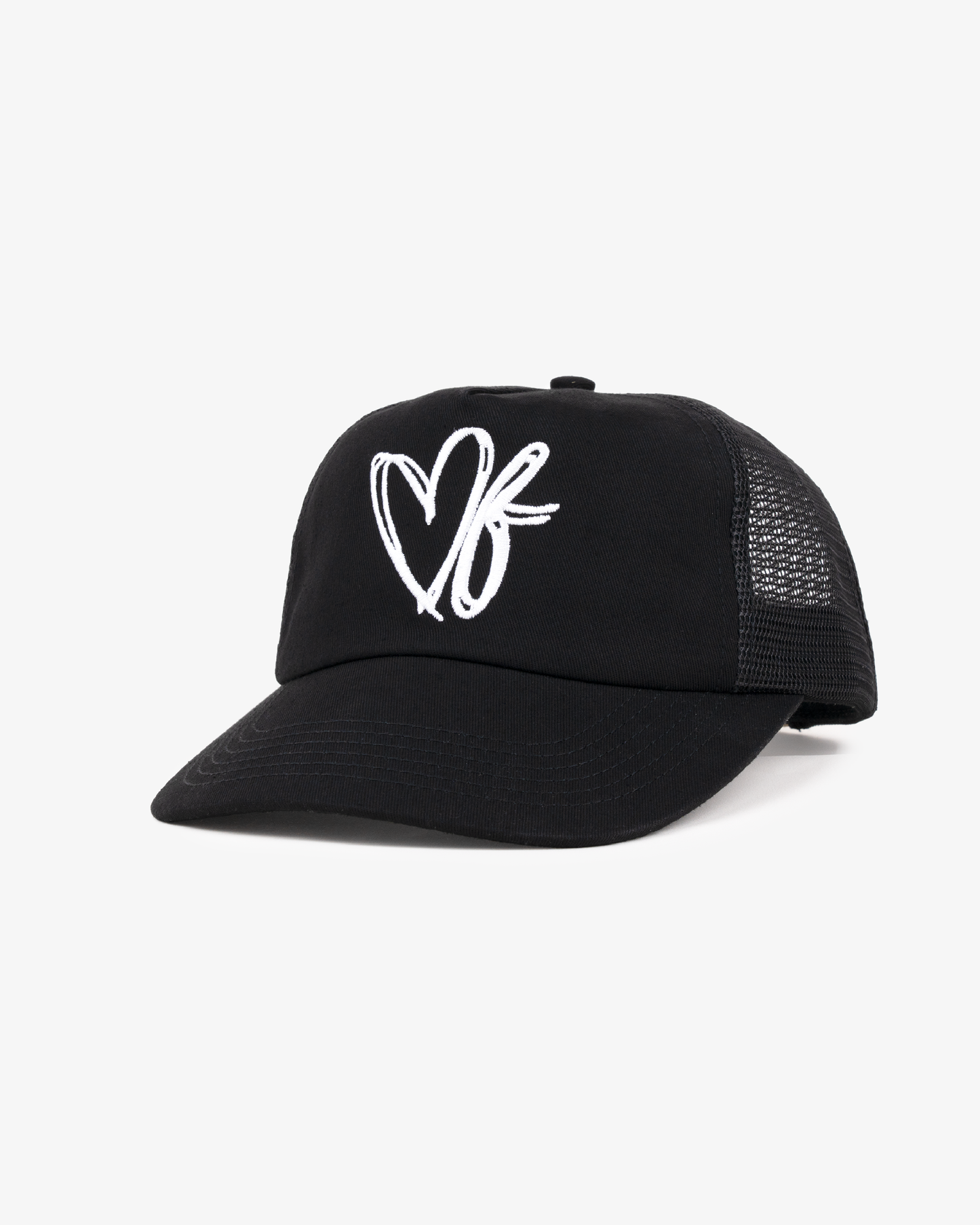 Heart Monogram Cap - Wide Brim 5 Panel - Black/Trucker