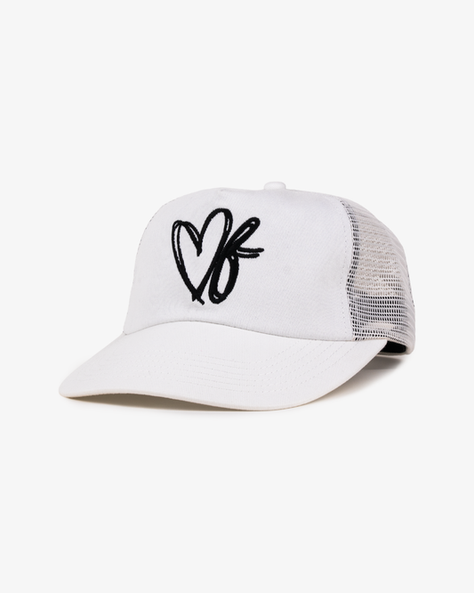 Heart Monogram Cap - Wide Brim 5 Panel - Off White/Trucker