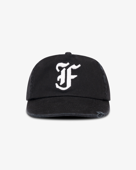 Vintage Letterman Cap - 5 Panel - Washed Black/Lightly Distressed