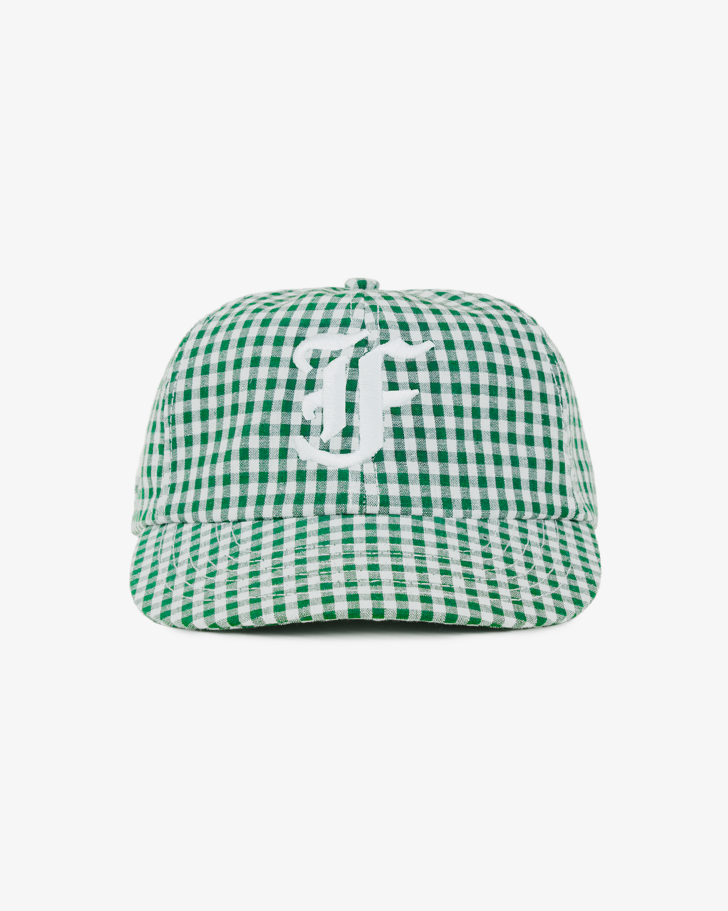 Picnic Letterman Cap - Short Brim 6 Panel - Green/White Gingham