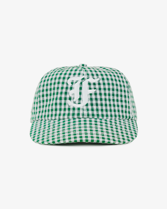 Picnic Letterman Cap - Short Brim 6 Panel - Green/White Gingham