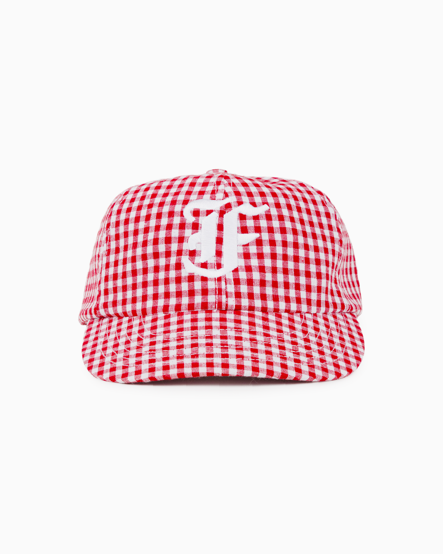 Picnic Letterman Cap - Short Brim 6 Panel - Red/White Gingham