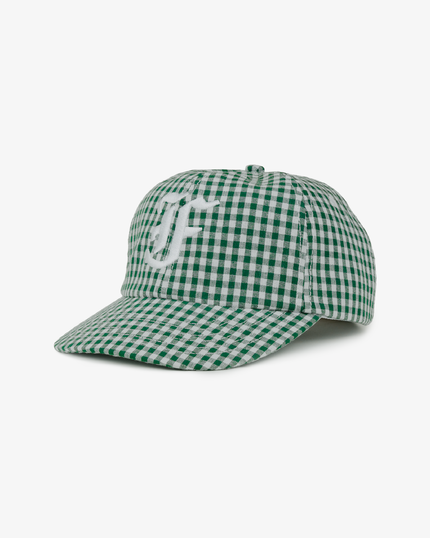 Picnic Letterman Cap - Short Brim 6 Panel - Green/White Plaid