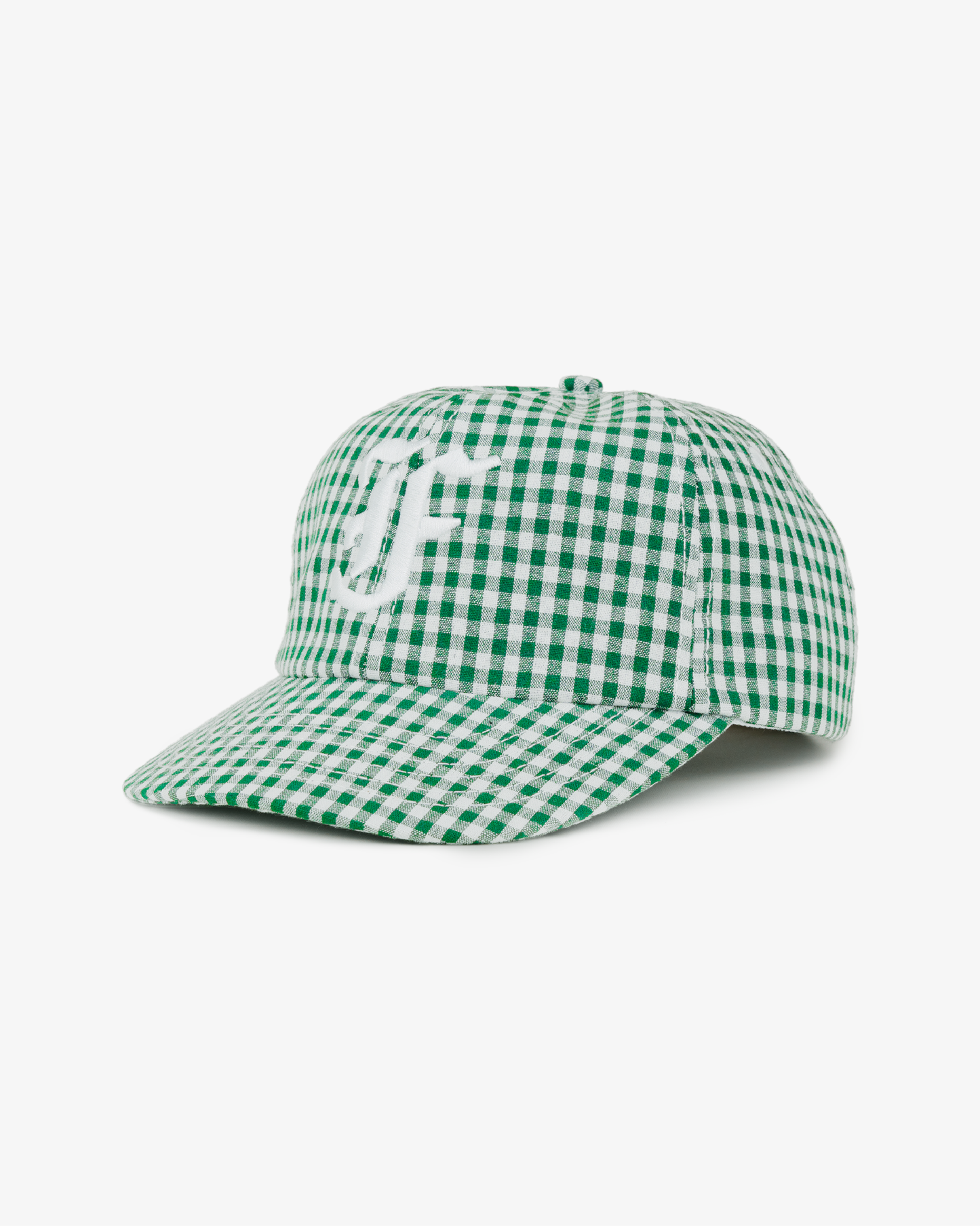 Picnic Letterman Cap - Short Brim 6 Panel - Green/White Gingham