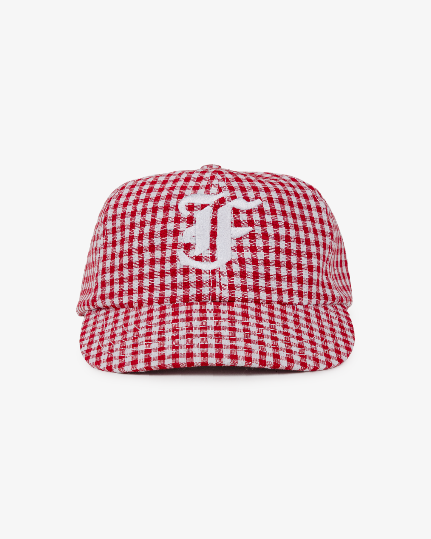 Picnic Letterman Cap - Short Brim 6 Panel - Red/White Plaid