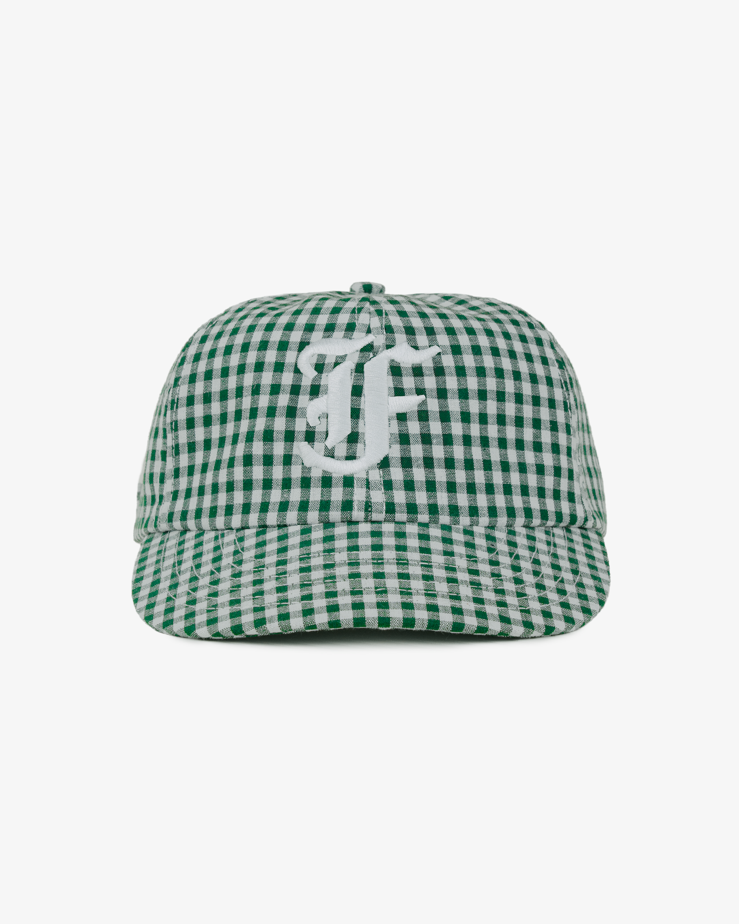 Picnic Letterman Cap - Short Brim 6 Panel - Green/White Plaid