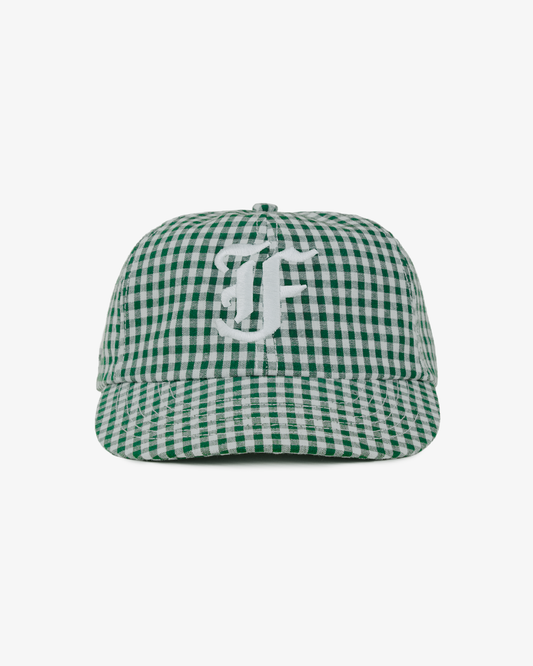 Picnic Letterman Cap - Short Brim 6 Panel - Green/White Plaid