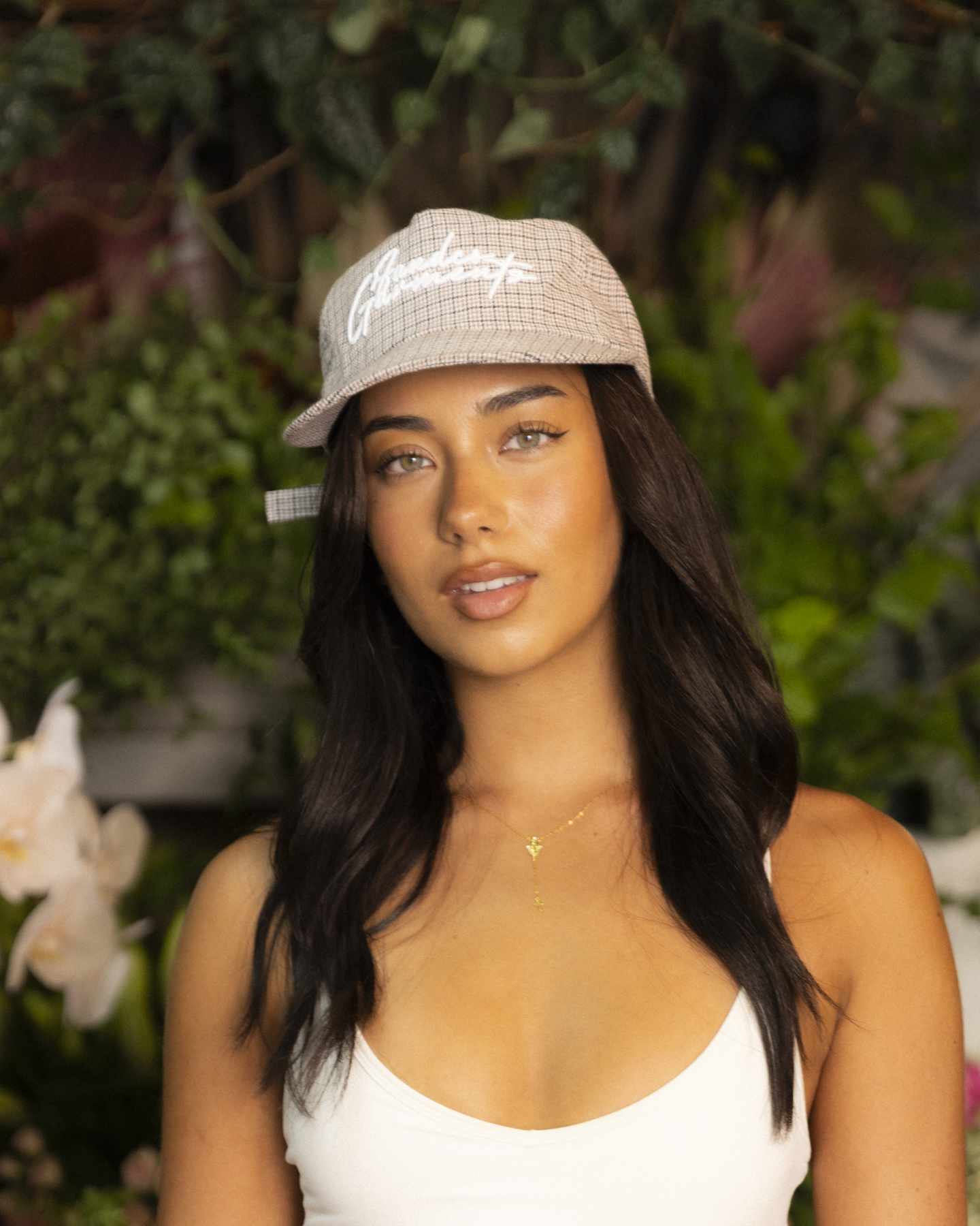 BHF Script Cap - Short Brim 5 Panel - Pink/Black Plaid