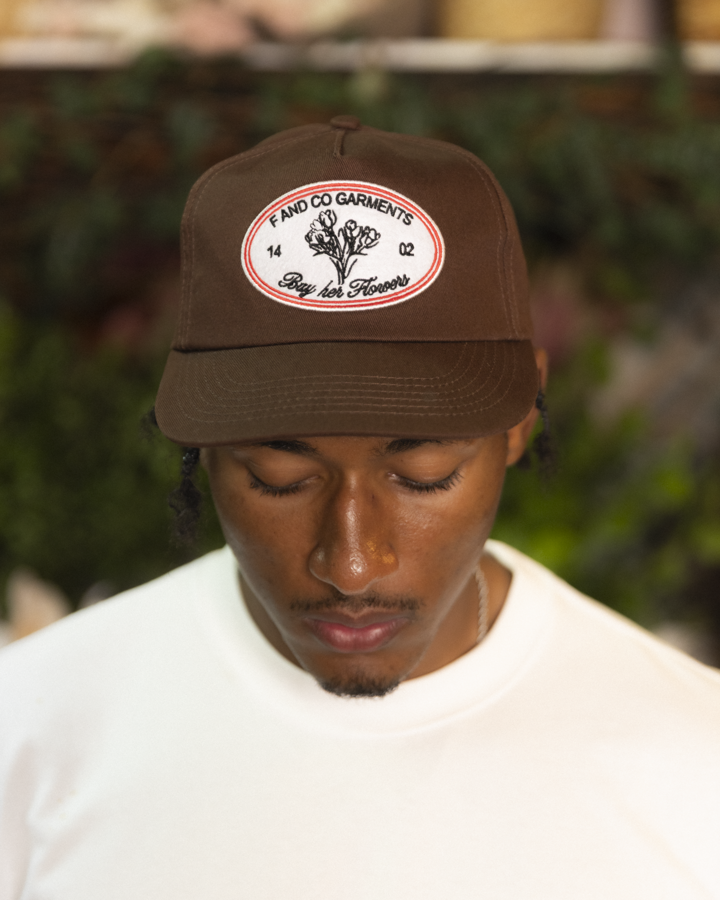 Floral Patch Cap - Short Brim 5 Panel - Brown