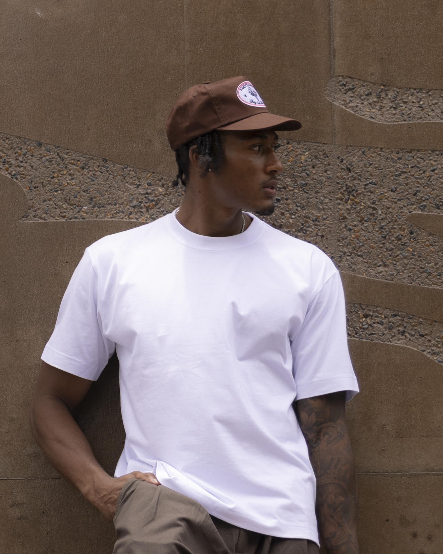 Floral Patch Cap - Short Brim 5 Panel - Brown