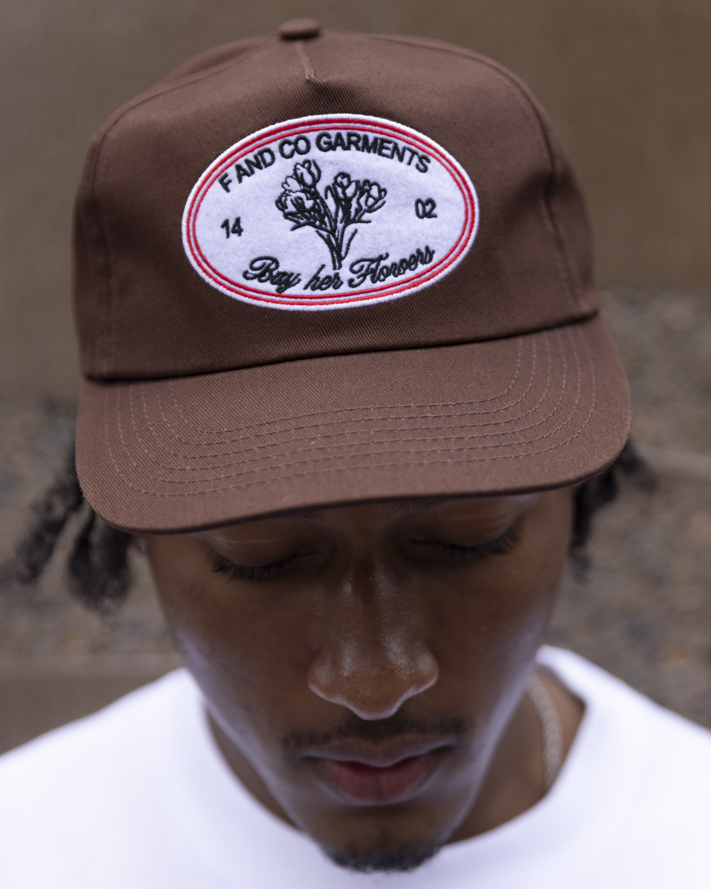 Floral Patch Cap - Short Brim 5 Panel - Brown