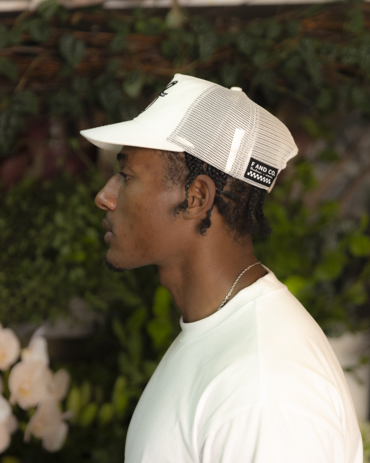 Heart Monogram Cap - Wide Brim 5 Panel - Off White/Trucker