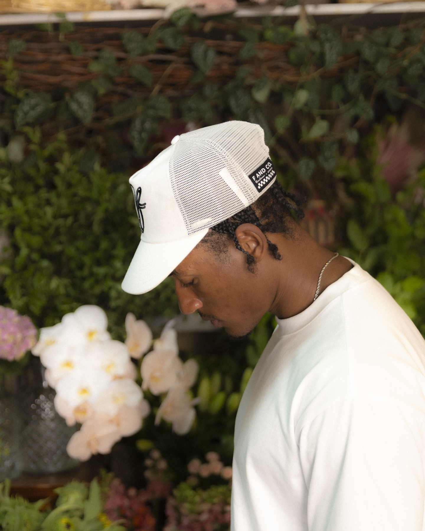 Heart Monogram Cap - Wide Brim 5 Panel - Off White/Trucker