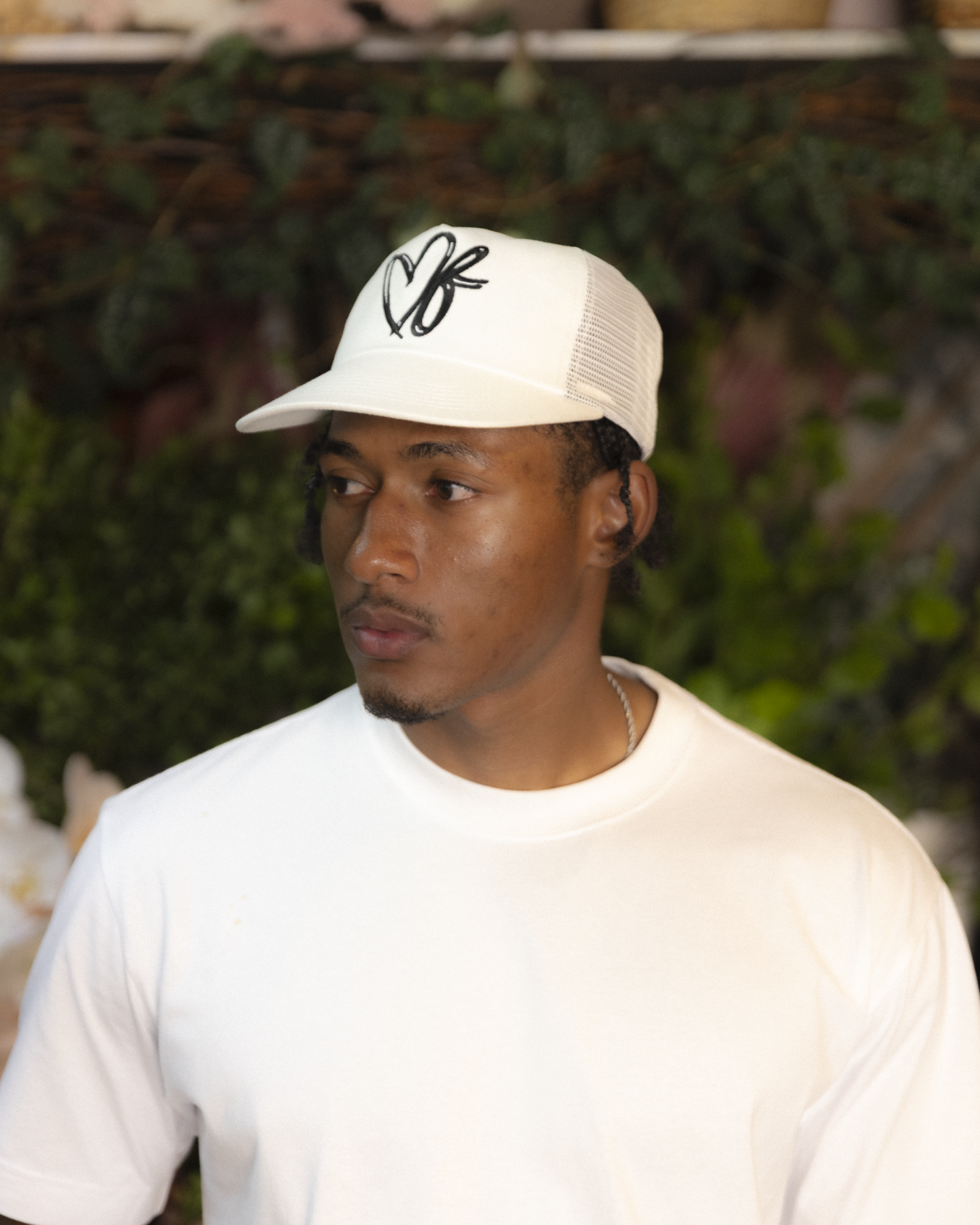 Heart Monogram Cap - Wide Brim 5 Panel - Off White/Trucker