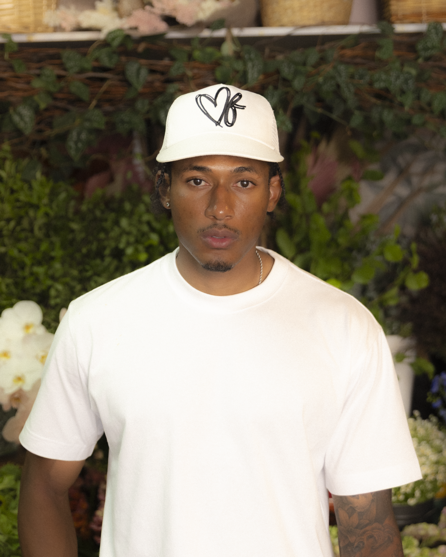 Heart Monogram Cap - Wide Brim 5 Panel - Off White/Trucker