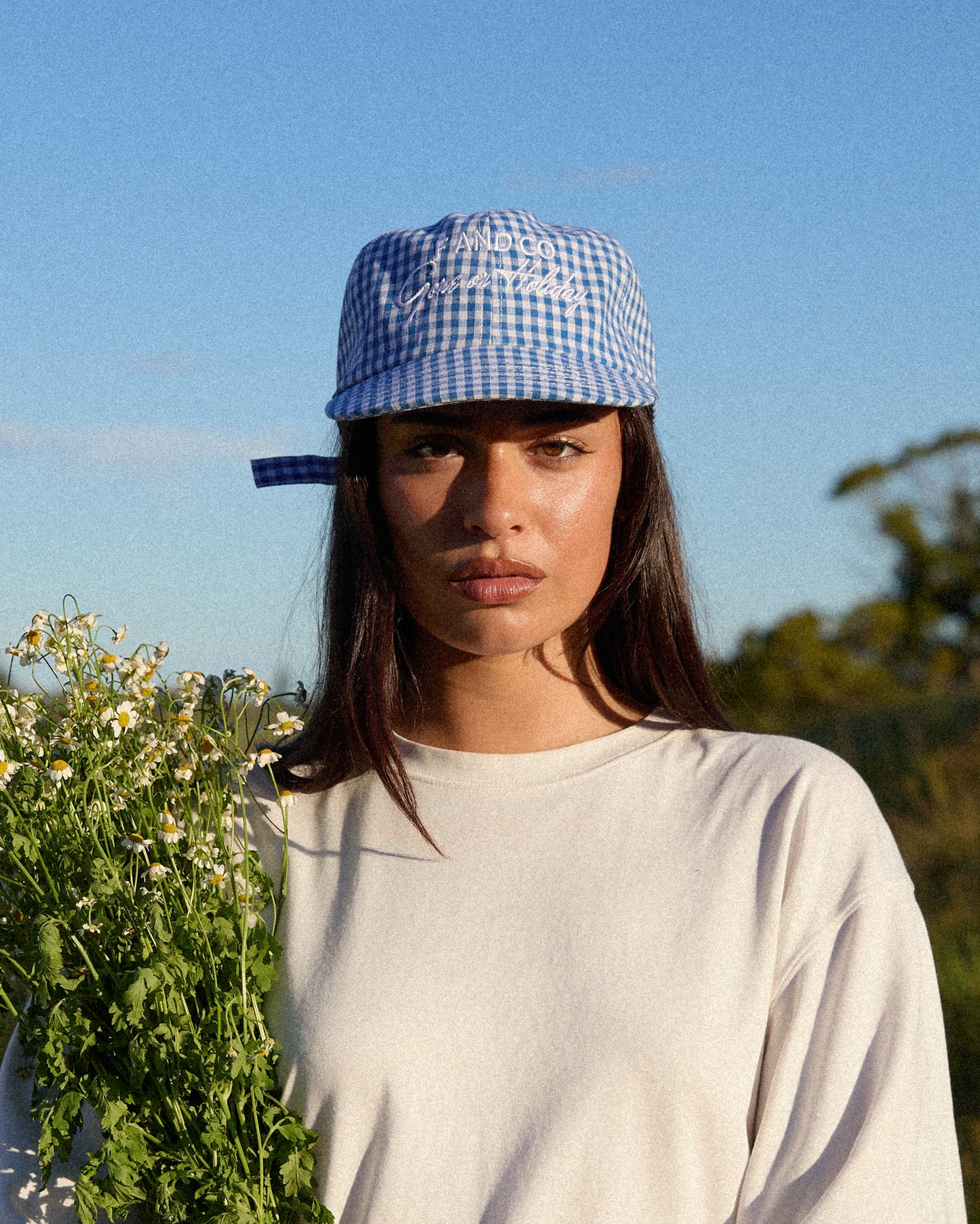 Picnic Cap - Short Brim 6 Panel - Blue/White Plaid