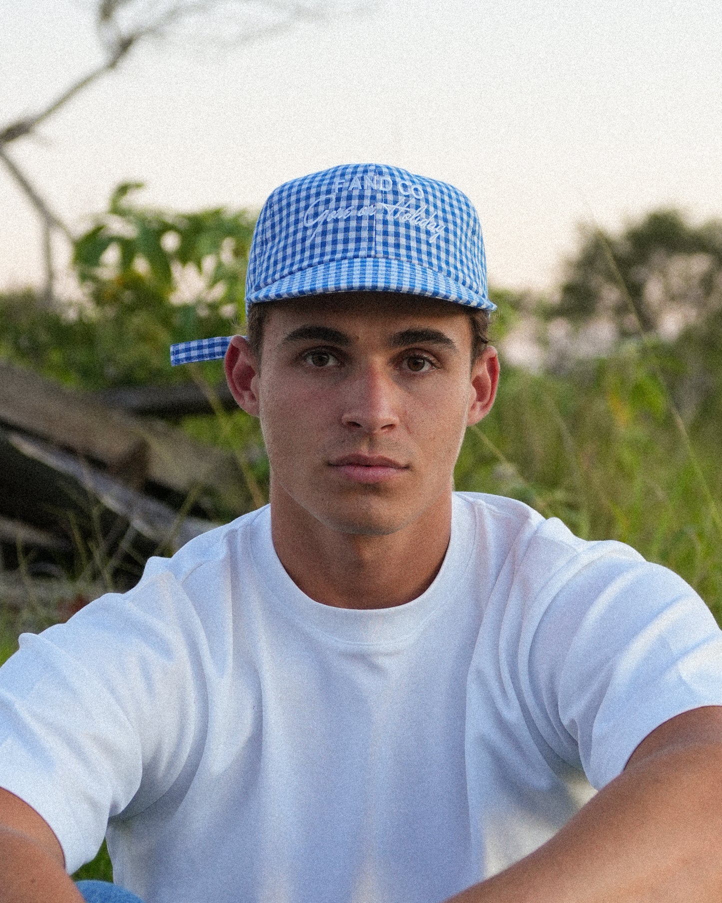 Picnic Cap - Short Brim 6 Panel - Blue/White Plaid