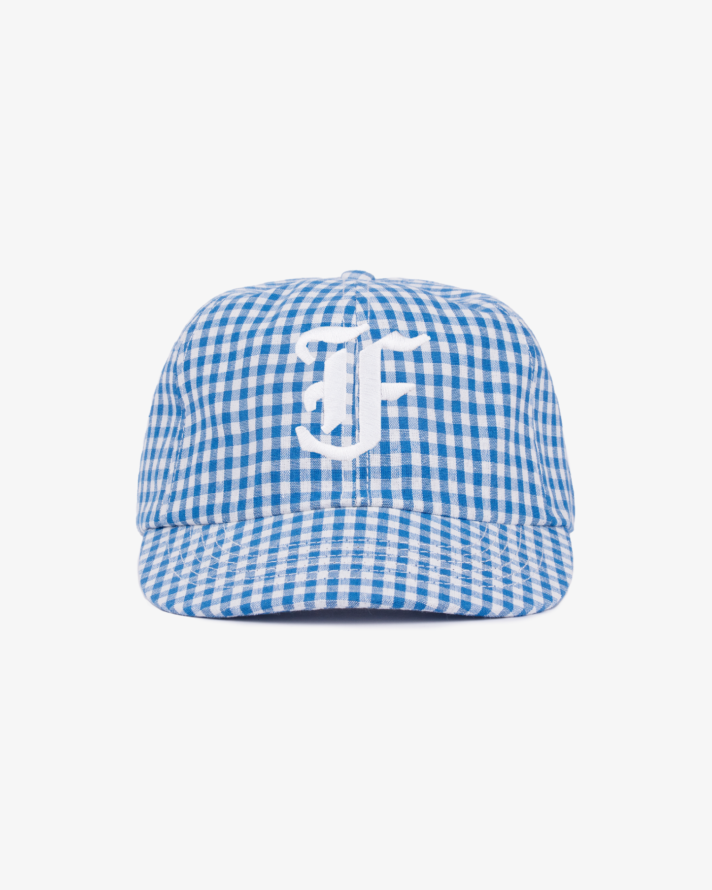Picnic Letterman Cap - Short Brim 6 Panel - Blue/White Gingham