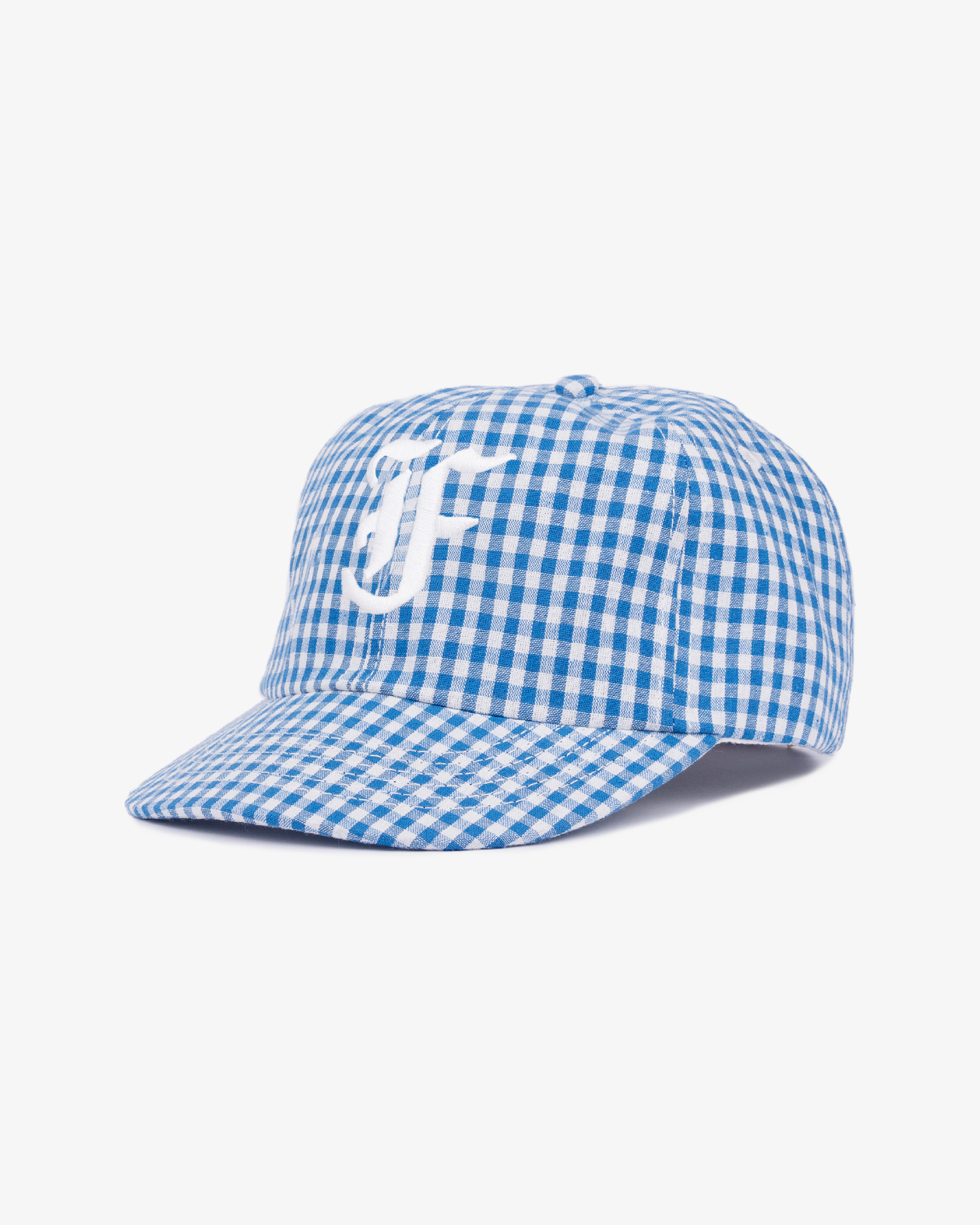 Picnic Letterman Cap - Short Brim 6 Panel - Blue/White Gingham