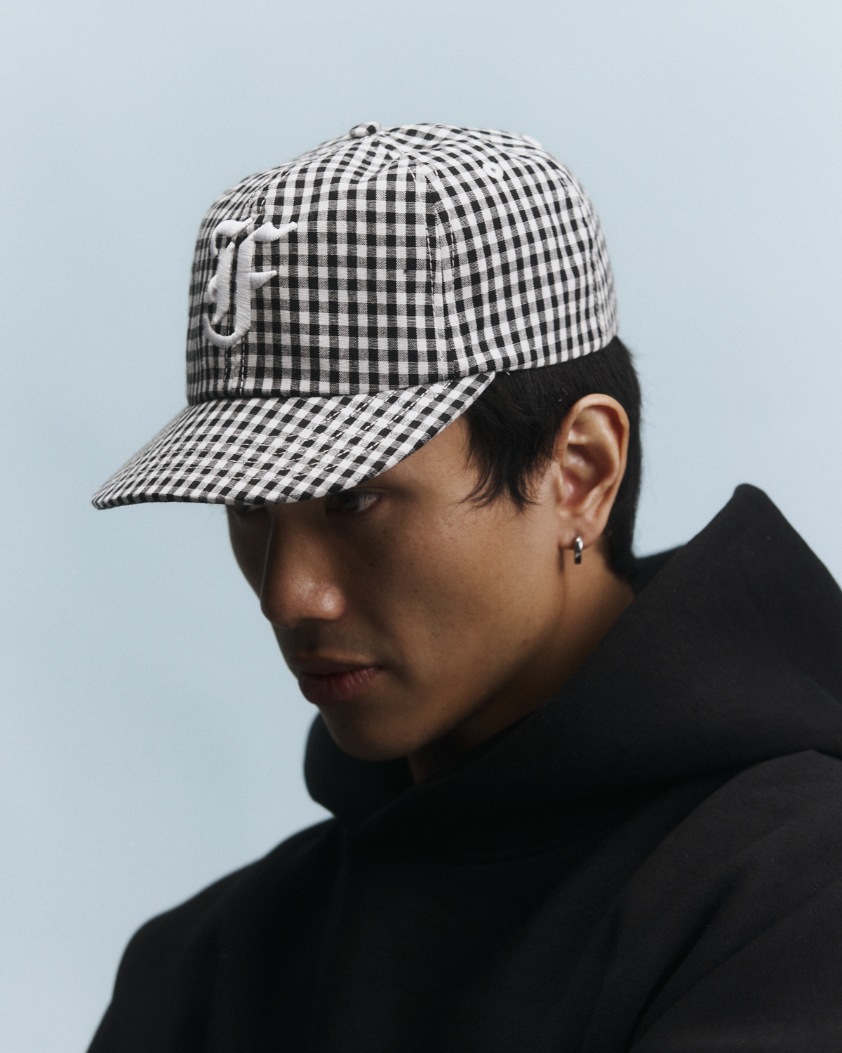 Picnic Letterman Cap - Short Brim 6 Panel - Black/White Gingham