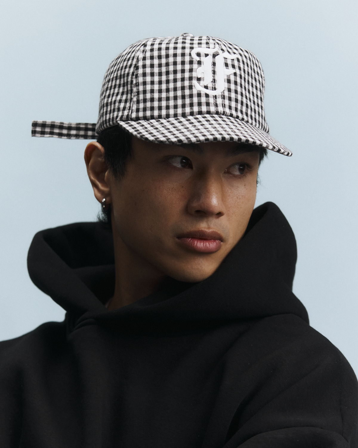 Picnic Letterman Cap - Short Brim 6 Panel - Black/White Gingham